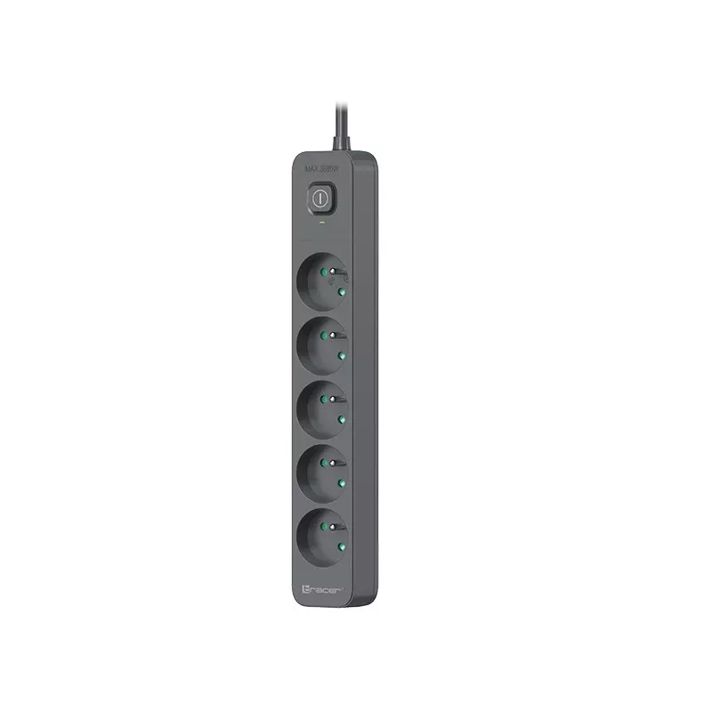 TRACER Power Line+ 5m Graphite pārsprieguma aizsargs (5 kontaktligzdas)