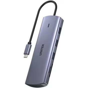 USB-C daudzportu adapteris Unitek D1113A — HDMI, VGA, karšu lasītājs, PD 100W