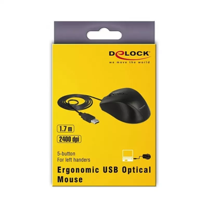 Pele DeLOCK 12548 Biroja Kreisā roka USB Type-A Optiskā 2400 DPI