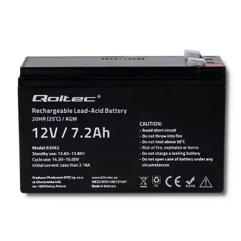 Qoltec 53062 AGM akumulators | 12V | 7,2 Ah | maks. 108A