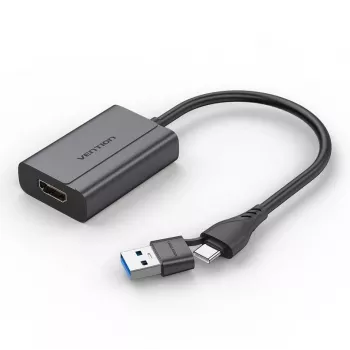 Kabeļa adapteris Vention ACYHB — USB-C + USB-A uz HDMI, pelēks
