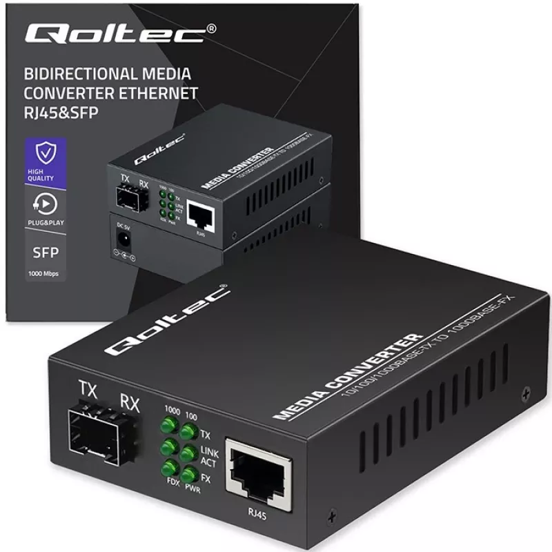 Mediju pārveidotājs SWITCH Ethernet 1x RJ45 1x SFP