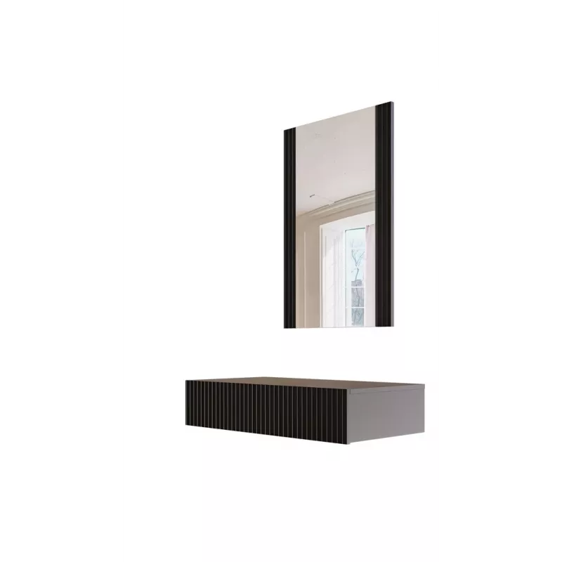 Tualetes galdiņš ar spoguli cama meble PAFOS 80×41,6×100 cm, MDF rāmis, 1 atvilktne, matēti melns