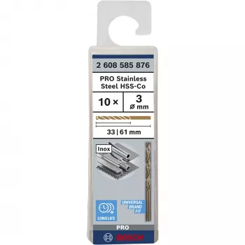 Bosch 2608585876 HSS-Co spirālo urbju komplekts, 3 mm, garums 61 mm, cilindrisks kāts, 10 gab.