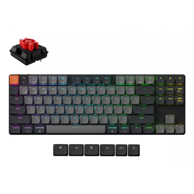 Mehāniskā tastatūra Keychron K1X-B1, 80% (87 taustiņi), USB + Bluetooth, QWERTY angļu, pelēka, RGB fona apgaismojums