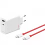 Strāvas adapteris ONEPLUS SUPERVOOC 120W divu pieslēgvietu vadu lādētājs, kopējā izejas jauda 120W, 1x USB-C + 1x USB-A, 100–240V, 145 g, balts