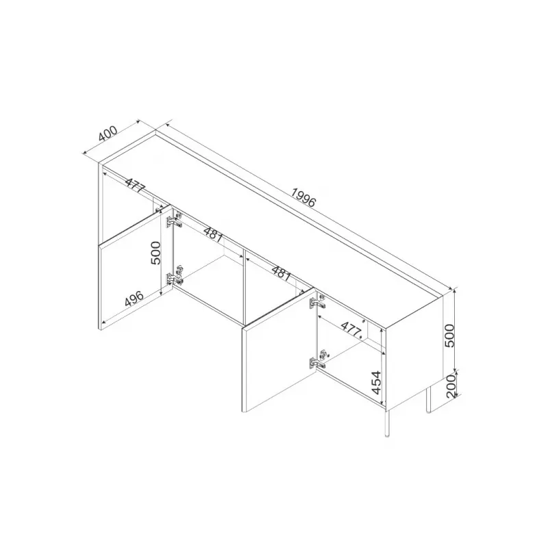 Kumode Cama Meble FELLINI 2000×400×700 mm, kašmira apdare, eļļota ozola virsma