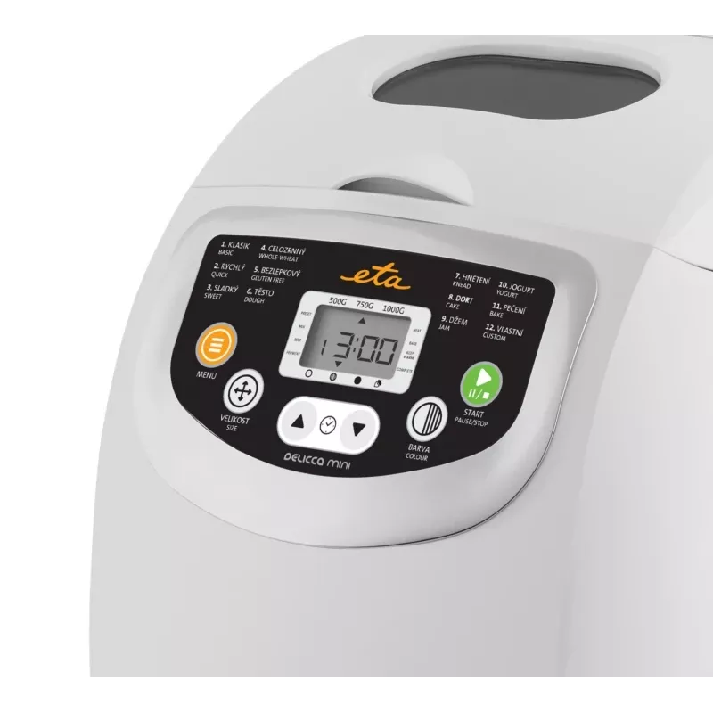 Maizes cepējs ETA DELICCA 600 W, max 1 kg kukulis, balts, programmas: bezglutēna, saldā, baltmaize, pilngraudu