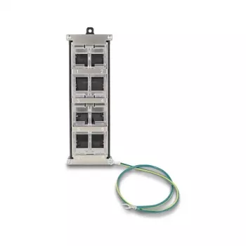 DELOCK Keystone turētājs 8-portu noliecams iespraužams rāmis montāžai uz DIN sliedes vai pie sienas, melns, 78×154×55 mm