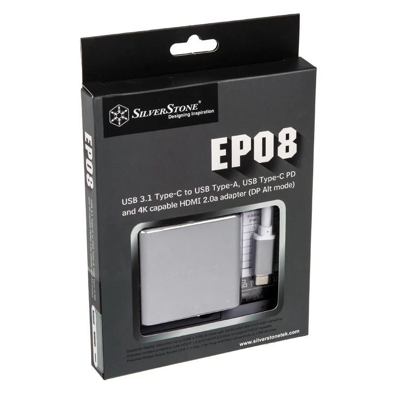 SilverStone SST-EP08C - USB 3.1 Type-C Adapteris uz HDMI/USB Type C/USB Type A - Sudraba