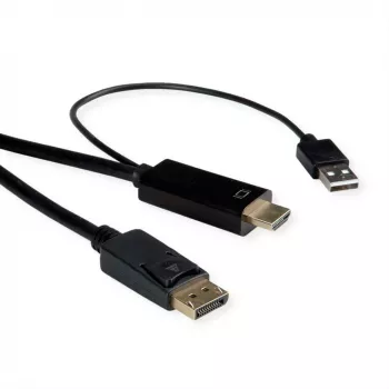 ROTRONIC-SECOMP Roline - Videokabel - HDMI, USB (nur Strom) männlich zu DisplayPort männlich - 1 m - abgeschirmt - Schwarz - unterstützt 4K 60 Hz (384