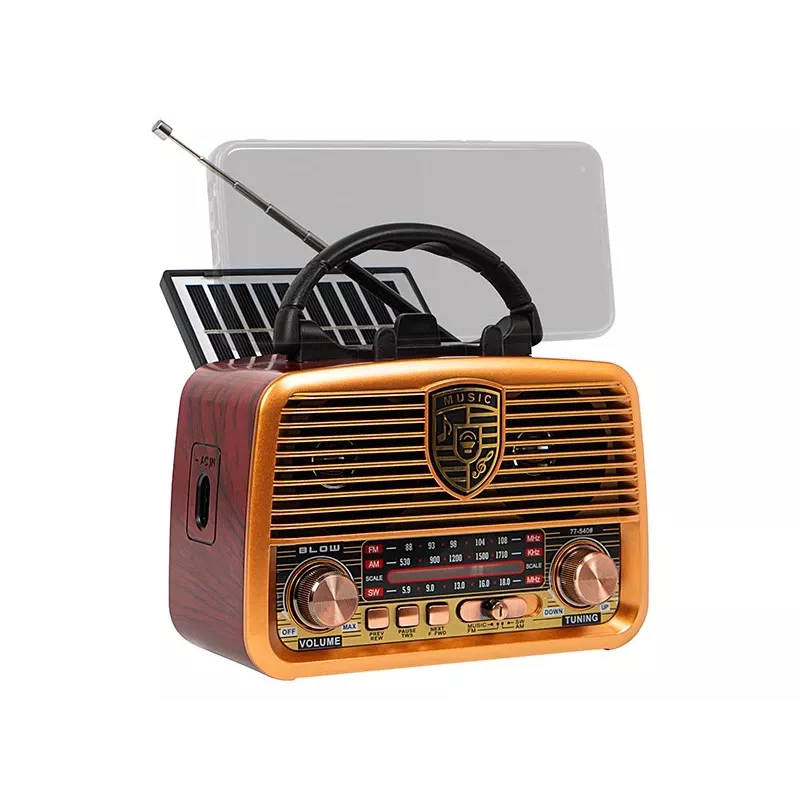 Analogais radio BLOW RA10 AM/FM saules 77-540 — AM/FM uztvērējs ar saules paneli un baterijas rezervi