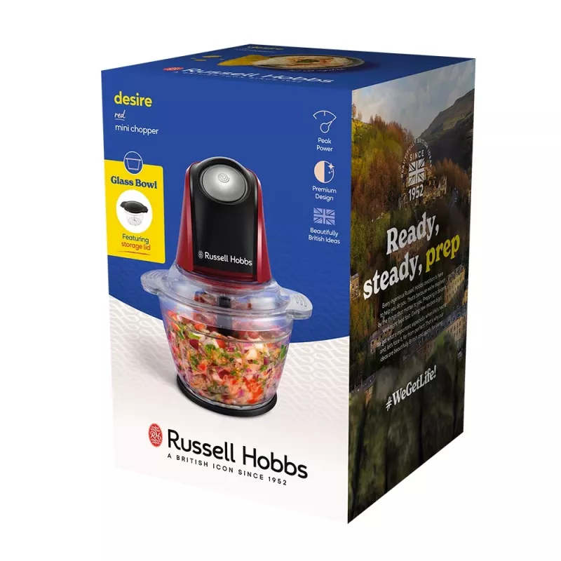 Russell Hobbs 27130-56 elektriskais virtuves smalcinātājs 0,5 L 200 W Melns, Sarkans, Caurspīdīgs