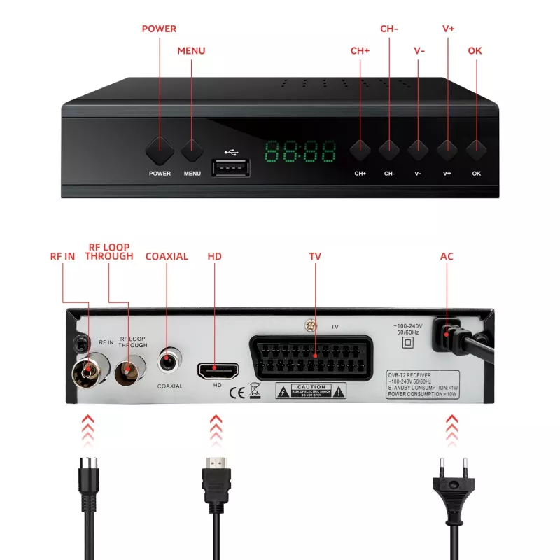 Extralink Home Tuner DVB-T2 digitālās TV dekoders H.265 HEVC FULL HD USB HDMI + tālvadības pults