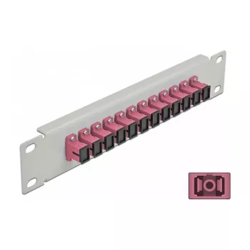 Optisko šķiedru pieslēguma panelis DeLOCK 10 collu 12 porti SC Simplex violeta 1U pelēks