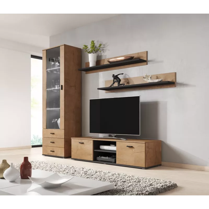 TV statīvs Cama Meble SOHO 140, gaišs ozols/melns, 1400×430×370 mm