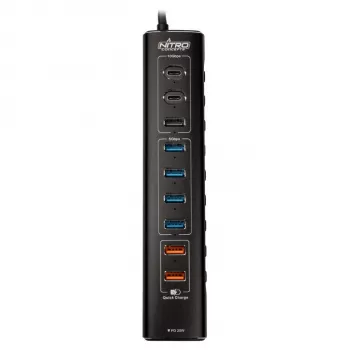 Nitro Concepts UH1, 10 portu hibrīdais USB centrmezgls, USB 3.2