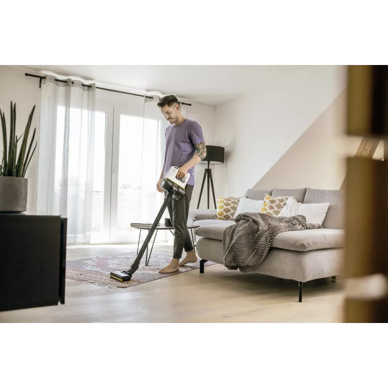 Vertikālais putekļsūcējs Karcher 2-in-1 VC 4, bez maisiņa, bezvada 21.6V Li-Ion, 30 min darbības laiks, HEPA, 2 ātrumi, dzeltens/melns