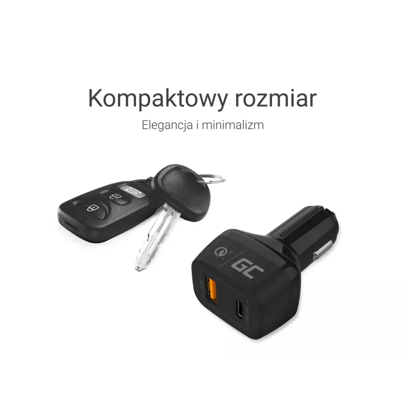 Automašīnas mobilās ierīces lādētājs zaļa Cell CAD33, 42 W, USB-C PD + USB-A QC3.0, 12/24 V ieeja, 5–12 V izeja