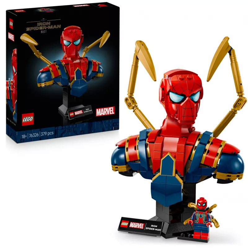 LEGO Marvel kolekcionējamais krūšutēls Dzelzs Zirnekļcilvēks 76326, 379 detaļas, 18+ vitrīnas modelis, 170×200×110 mm