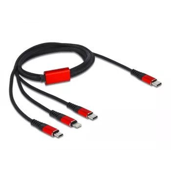 USB lādēšanas kabelis DeLOCK 3-in-1 USB Type-C uz Lightning / Micro USB / USB Type-C 1 m melns sarkans