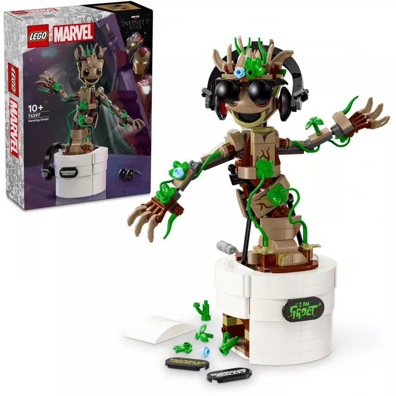 LEGO Marvel Dejojošais Groot būvējama animēta rotaļlieta darbības figūra Galaktikas sargi tēls bērnu ar roku darbināms interaktīvs rotaļu komplekts supervaronis
