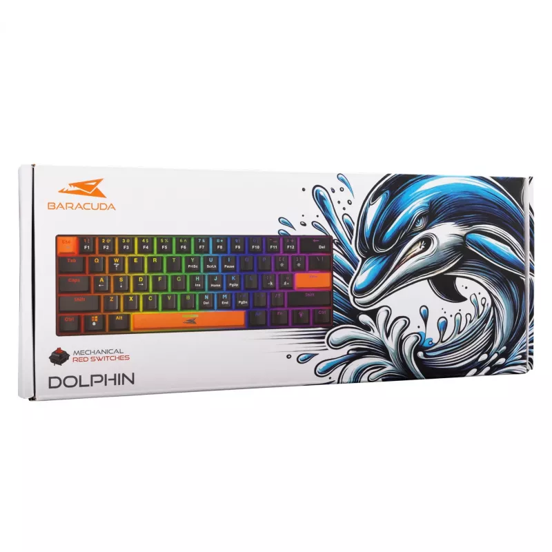 Mehāniskā tastatūra Baracuda Dolphin melna ASV izkārtojums ar sarkanajiem slēdžiem
