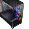 PC korpuss MODECOM Volcano Stellar 5F ATX Midi Tower, rūdīts stikls, 5 iepriekš uzstādīti ventilatori, USB‑C, atbalsta microATX/ATX, maks. GPU 420 mm, CPU dzesētāja augstums 175 mm