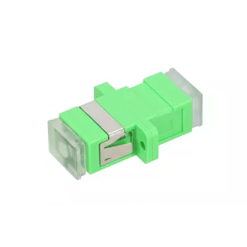 Optisko šķiedru adapters Extralink SC/APC vienmoda vienvirziena ar caurspīdīgiem putekļu vāciņiem, zaļš