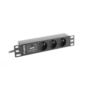 Strāvas sadales bloks LANBERG PDU-03E-0200-BK — 1U, 3x Type E rozetes, 220–250 V, 16 A, 2 m kabelis, melns