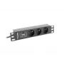 Strāvas sadales bloks LANBERG PDU-03E-0200-BK — 1U, 3x Type E rozetes, 220–250 V, 16 A, 2 m kabelis, melns