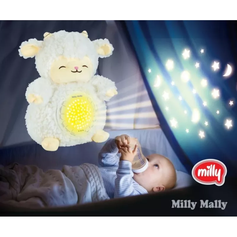 Mīkstā projektora rotaļlieta milly mally Sheep Projector Plush Toy modelis 5664 zīdaiņiem — mīksta naktslampiņa