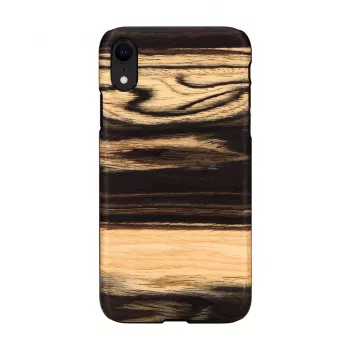 Telefona maciņš man and wood iPhone XR — balta melnkoka melna koka aizmugure, aizsargapvalks