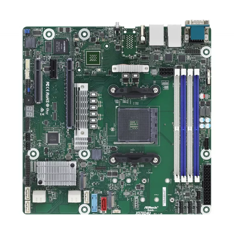 Mātesplate ASRock X570D4U Micro ATX — AMD X570, Socket AM4, 4× DIMM, DDR4, max 32 GB, 12× SATA III, 3× RJ-45
