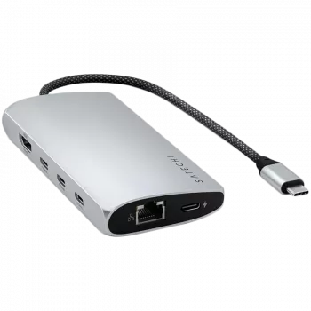 Klēpjdatora dokstacija/portu replikators Satechi ST-P8KES — Vadu USB 3.2 Gen 1 Type-C, Gigabit Ethernet, SD karšu lasītājs, Sudraba