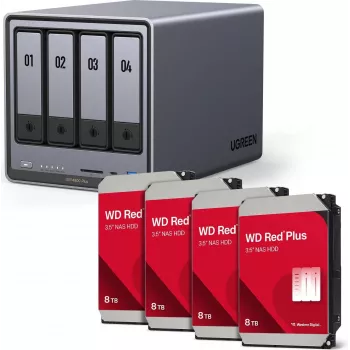 UGREEN NAS HDD komplekts DXP4800 Plus+ ar 4 x Western Digital WD80EFPX 8TB diskiem (modelis 35261& 4x WD80EFPX)