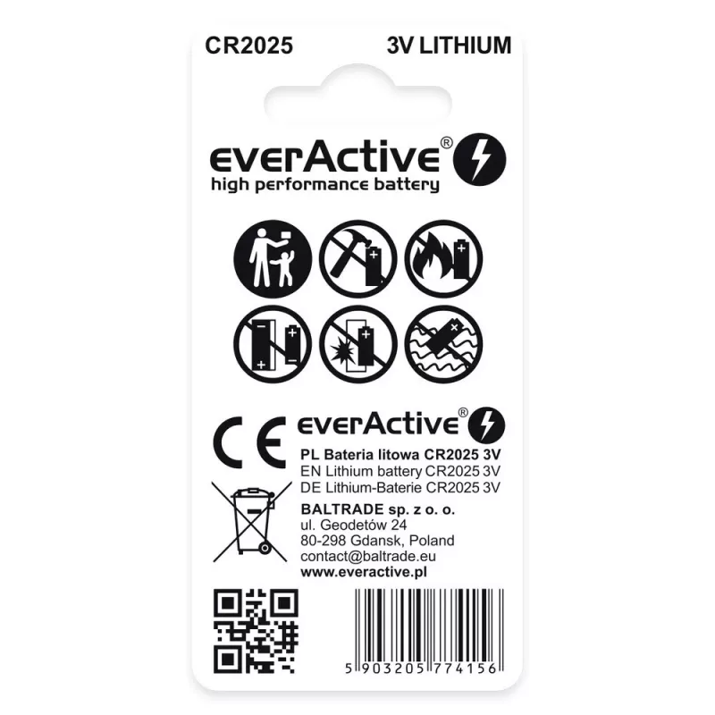 Lithium baterija mini everActive CR2025 - blisteris 2 gab.