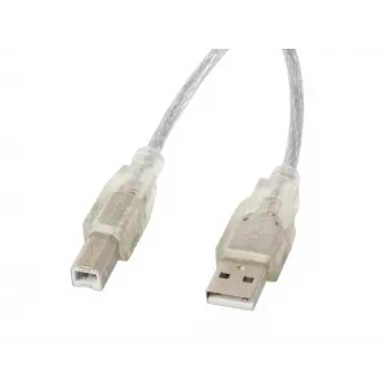 USB 2.0 kabelis LANBERG CA-USBA-12CC-0018-TR, USB A (vīrišķais) uz USB B (vīrišķais), 1,8 m, caurspīdīgs