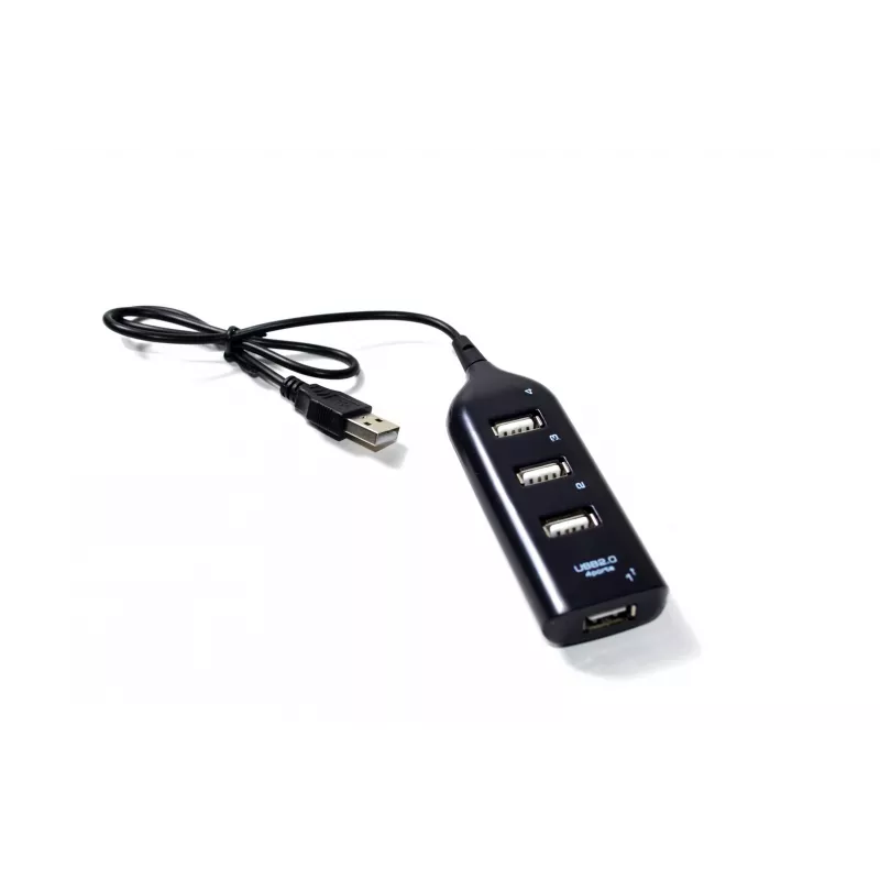 VAKOSS USB centrmezgls TC-234UX — 4 portu USB 2.0 centrmezgls, līdzstrāvas barošana (5V, 1A), melns