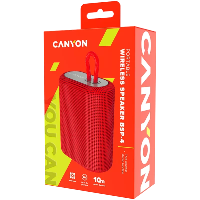 Canyon Bluetooth skaļrunis BSP-4 TF lasītājs/USB-C/5W sarkans mazumtirdzniecība