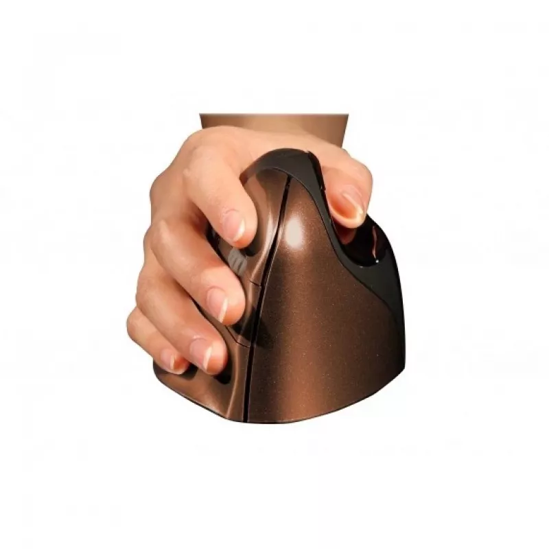 BakkerElkhuizen Evoluent 4 Small Wireless, labā roka, vertikāls dizains, lāzera, RF bezvadu, 2600 DPI, melns, brūns