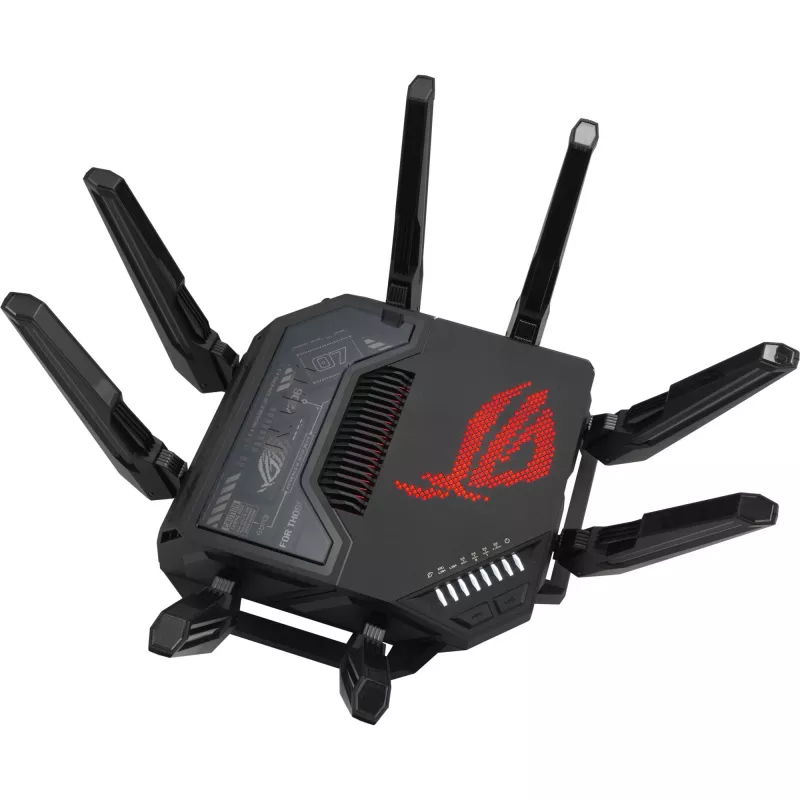 ASUS ROG Rapture GT-BE98 bezvadu maršrutētājs 10 Gigabit Ethernet četru joslu (2.4 GHz / 5 GHz-1 / 5 GHz-2 / 6 GHz) Melns