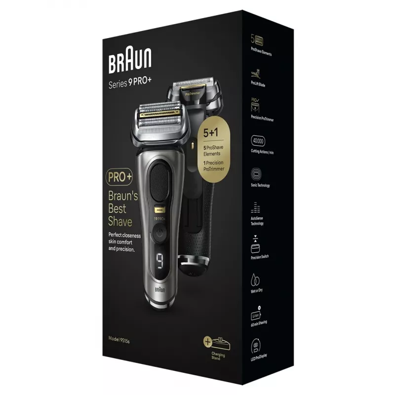 Braun Series 9 Pro+ 9515s elektriskais skuveklis - mitrai un sausai skūšanai, metālisks
