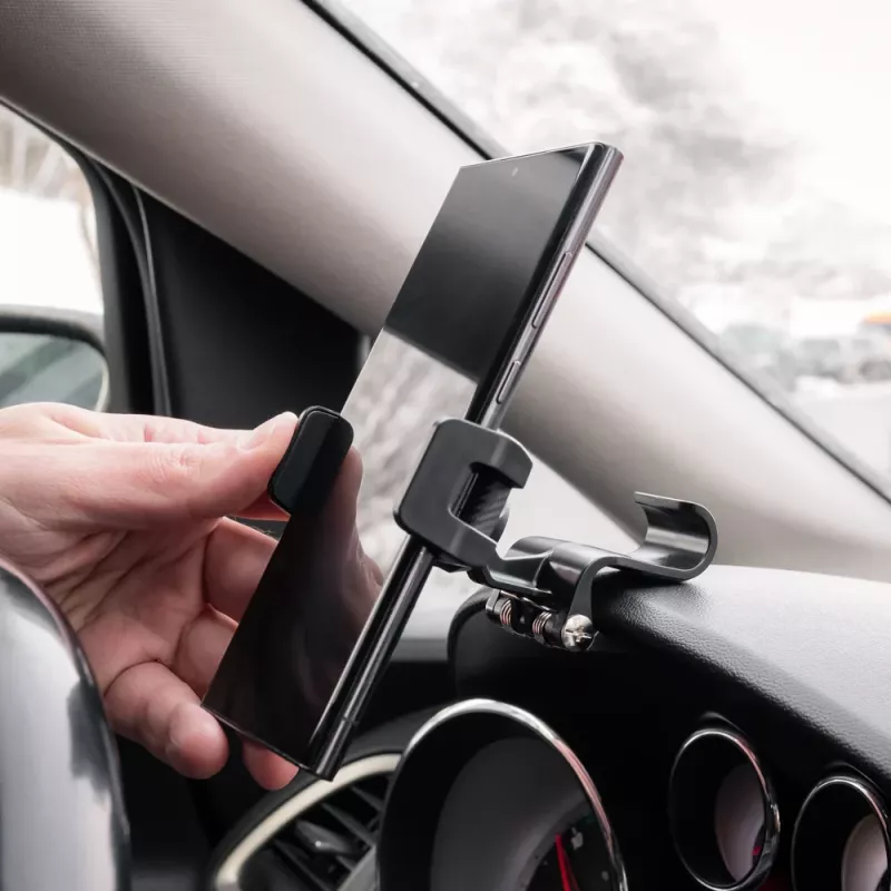 Telefona turētājs Tellur TLL171261 — universāls, kompakts, regulējama leņķa auto un galda stiprinājums, melns