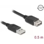 USB A vīrs uz USB A sievišķais kabelis DELOCK 81511 — USB 2.0, 0,5 m, melns, apzeltīti kontakti