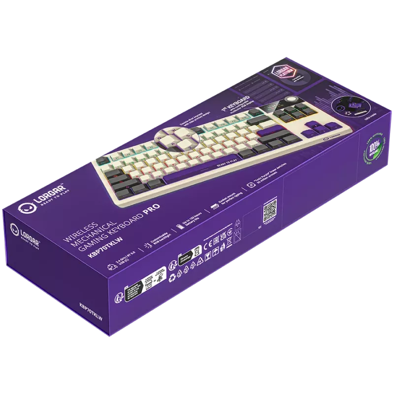 LORGAR KBP70TKLW, bezvadu TKL mehāniskā spēļu tastatūra Pro, bēša, EN izkārtojums