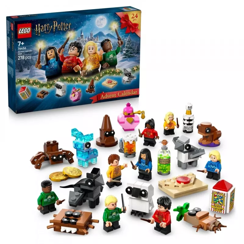 Konstruktoru rotaļlieta LEGO Harry Potter Adventes kalendārs 2025, komplekts 76456 — 278 daļas, 8 minifigūras, vecums 7+