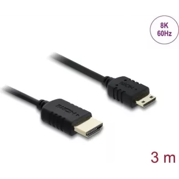 HDMI kabelis DELOCK 81686 — 3 m, HDMI Type A (vīr.) uz HDMI Type C (Mini, vīr.), 48 Gbit/s, līdz 7680×4320