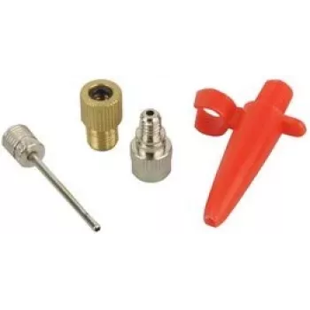 FISCHER Adapter Set 85618 — metāla sūkņa adapteri (sarkani) velosipēdu un skrejriteņu ventiļiem