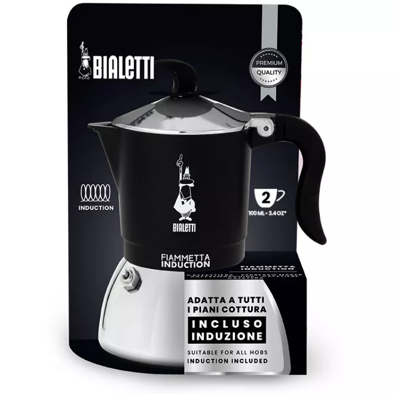 Indukcijas kafijas pagatavotājs BIALETTI FIAMMETTA 2 tases, melns